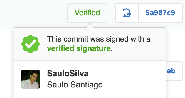 detalhe da assinatura do commit no Github